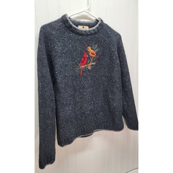 WOOLRICH Vintage Heathered Gray Knit Sweater With Cardinal Bird Embroidery - Picture 2 of 10